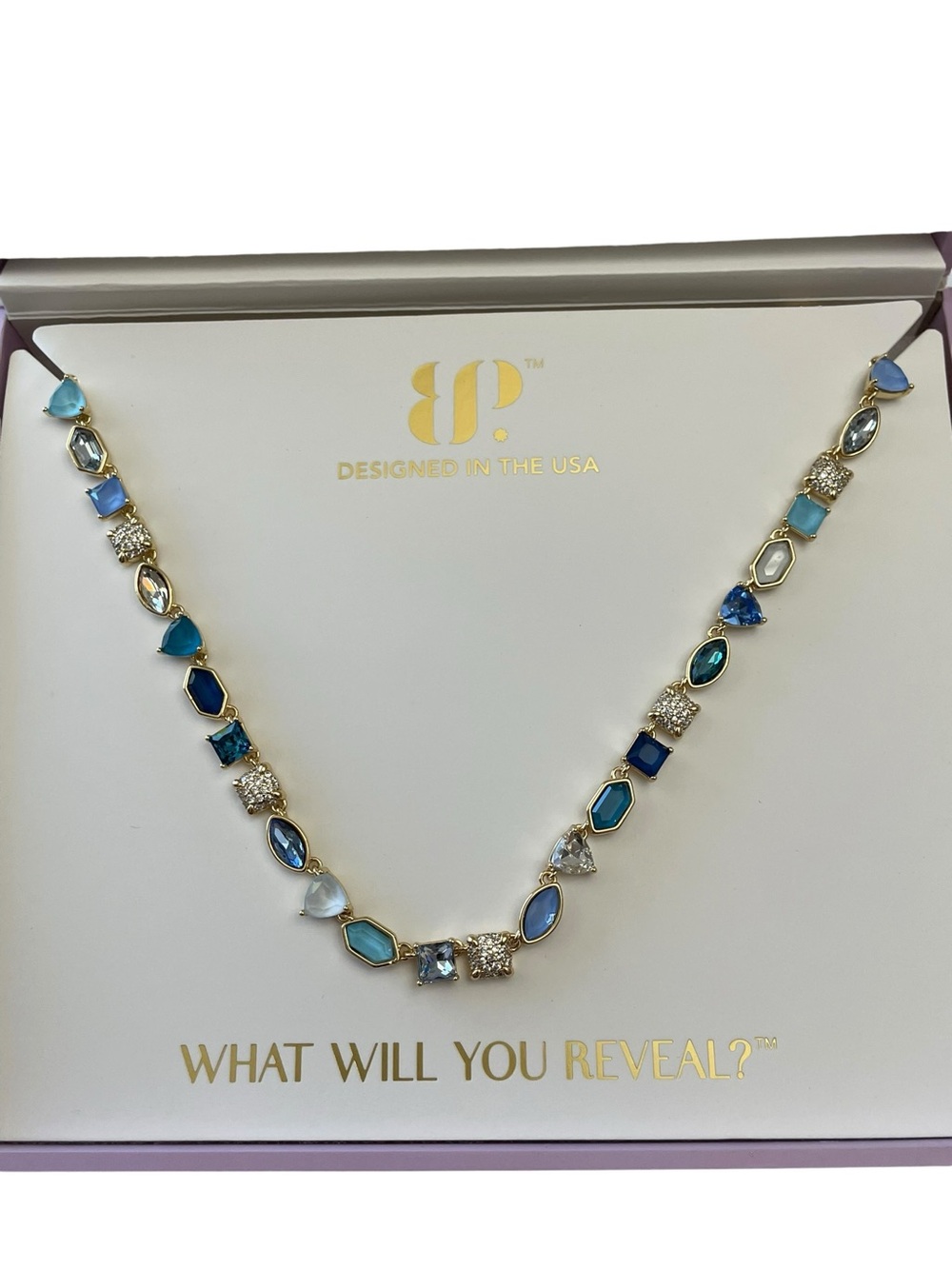 Bomb Party Jewel Candy Necklace “Wherever You Go” Maldives Mirage Gold/Blues New
